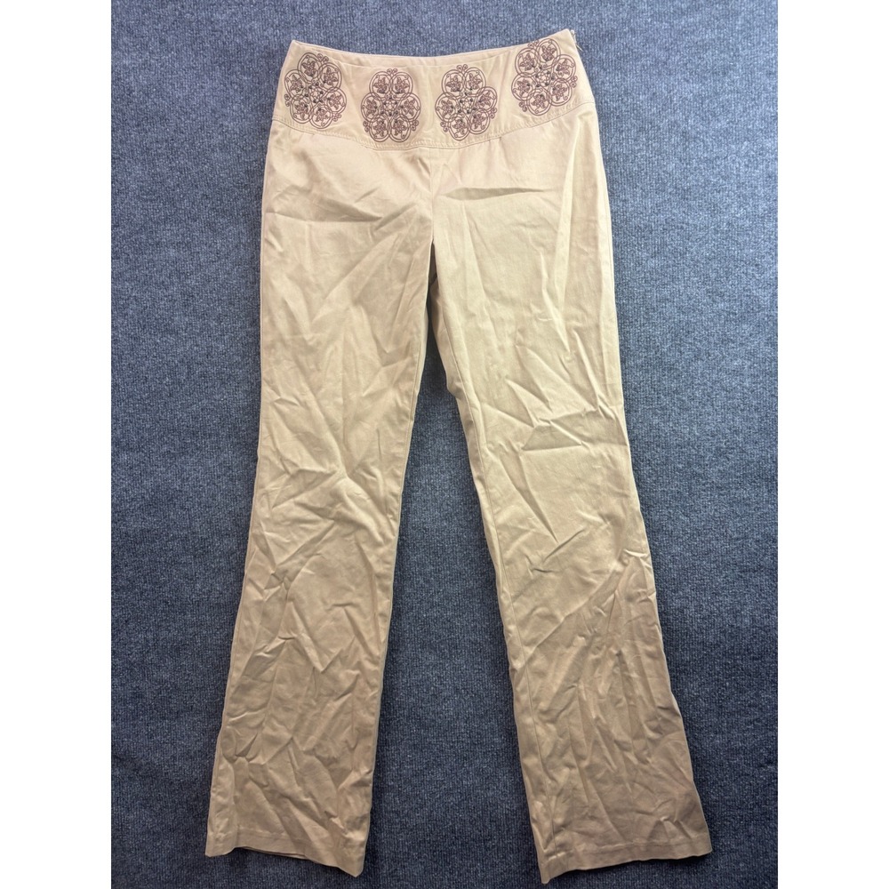Elevenses Anthropologie Flare Pants Womens 2 Embroidered Waist Beaded Boho